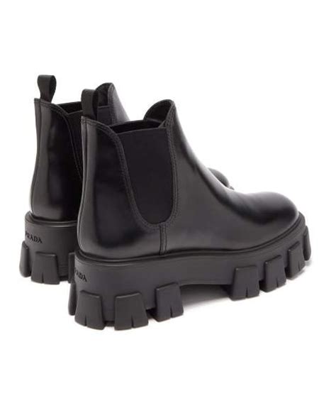 prada exaggerated tread-sole leather ankle boots|Black Brushed Leather Ankle Boots .